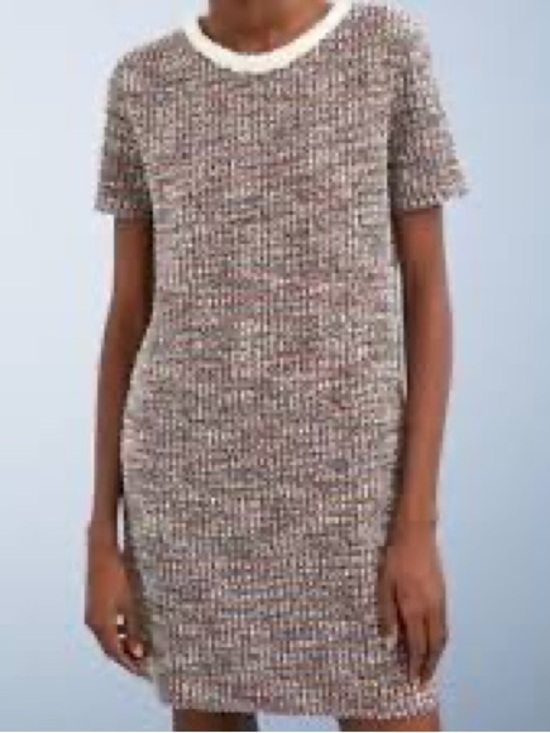Zara Dresses & Skirts - Zara Multicolor Tweed Short-Sleeve Shift Dress with Cream Neckline Pearl Size S
